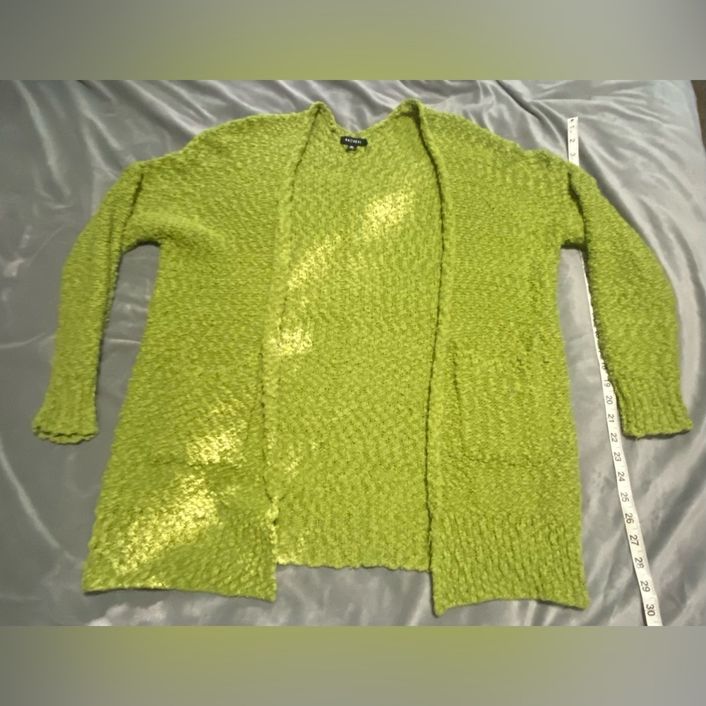 M/L Green Sweater Pockets Cute Vintage Look Boutique Purchase Measurements N Pic - Picture 12 of 17